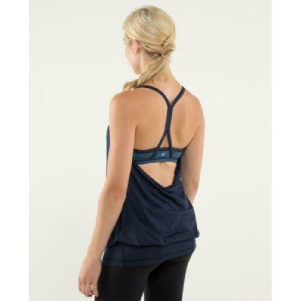 Lululemon CYB Women's Tank Racer Sports Bra Back Black Blue Paisley Small *READ*